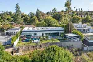 Aerial drone photo of residential property