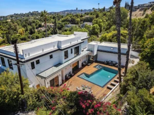 Aerial drone photography of residential neighborhood