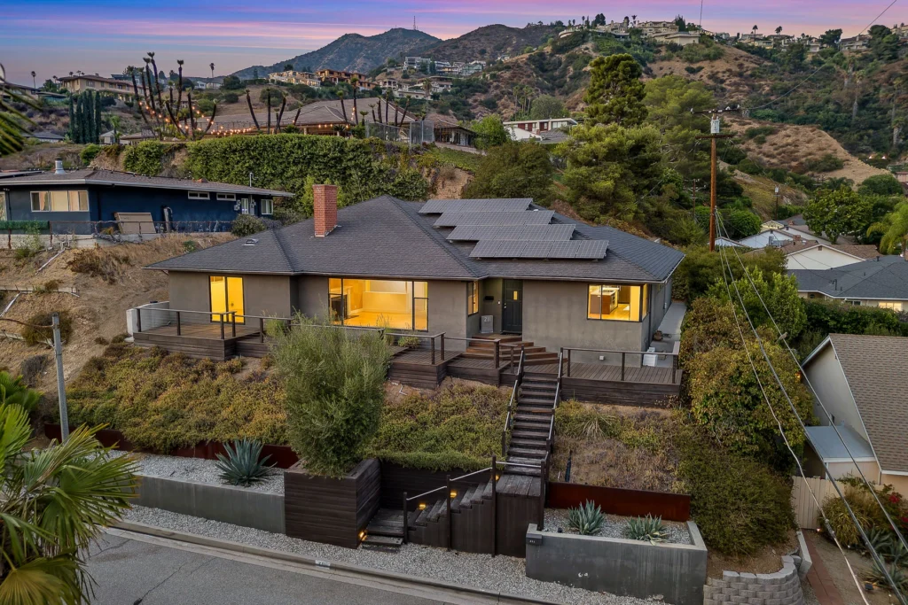 Aerial drone real estate photography at dusk