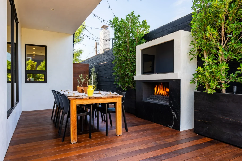 HDR real estate photography - exterior living space, patio, fireplace